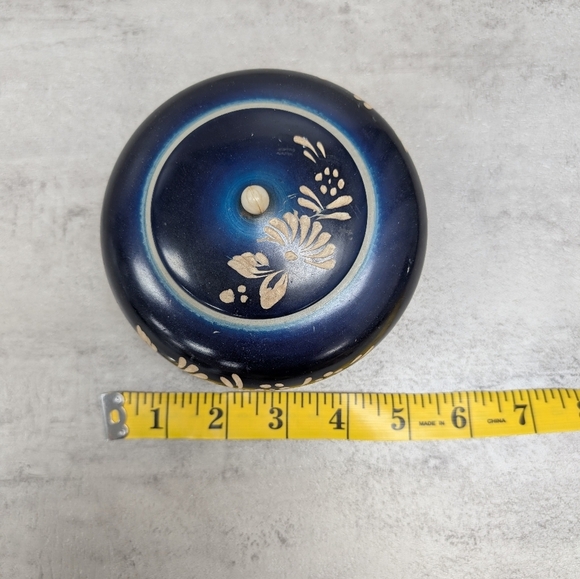 Cobalt Blue Wooden Hand Carved Trinket Box Floral Decore - Picture 9 of 11